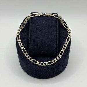 Vintage Italian Made Sterling Silver .925 Figaro Link Chain Bracelet